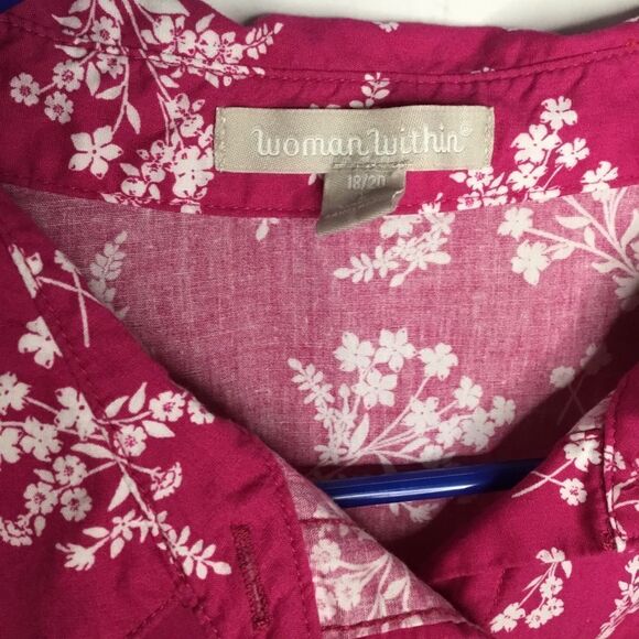 Woman Within Pink Floral Long Sleeve Button Up Shirt Size L 18/20 - Picture 13 of 15